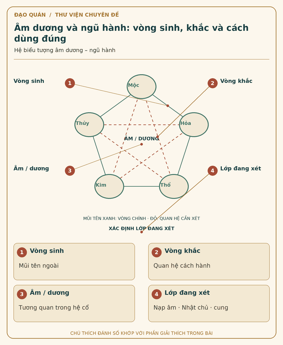 Sơ đồ đối chiếu: Âm dương và ngũ hành: vòng sinh, khắc và cách dùng đúng