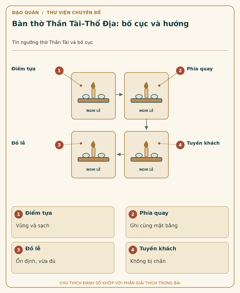 Sơ đồ đối chiếu: Bàn thờ Thần Tài–Thổ Địa: bố cục và hướng