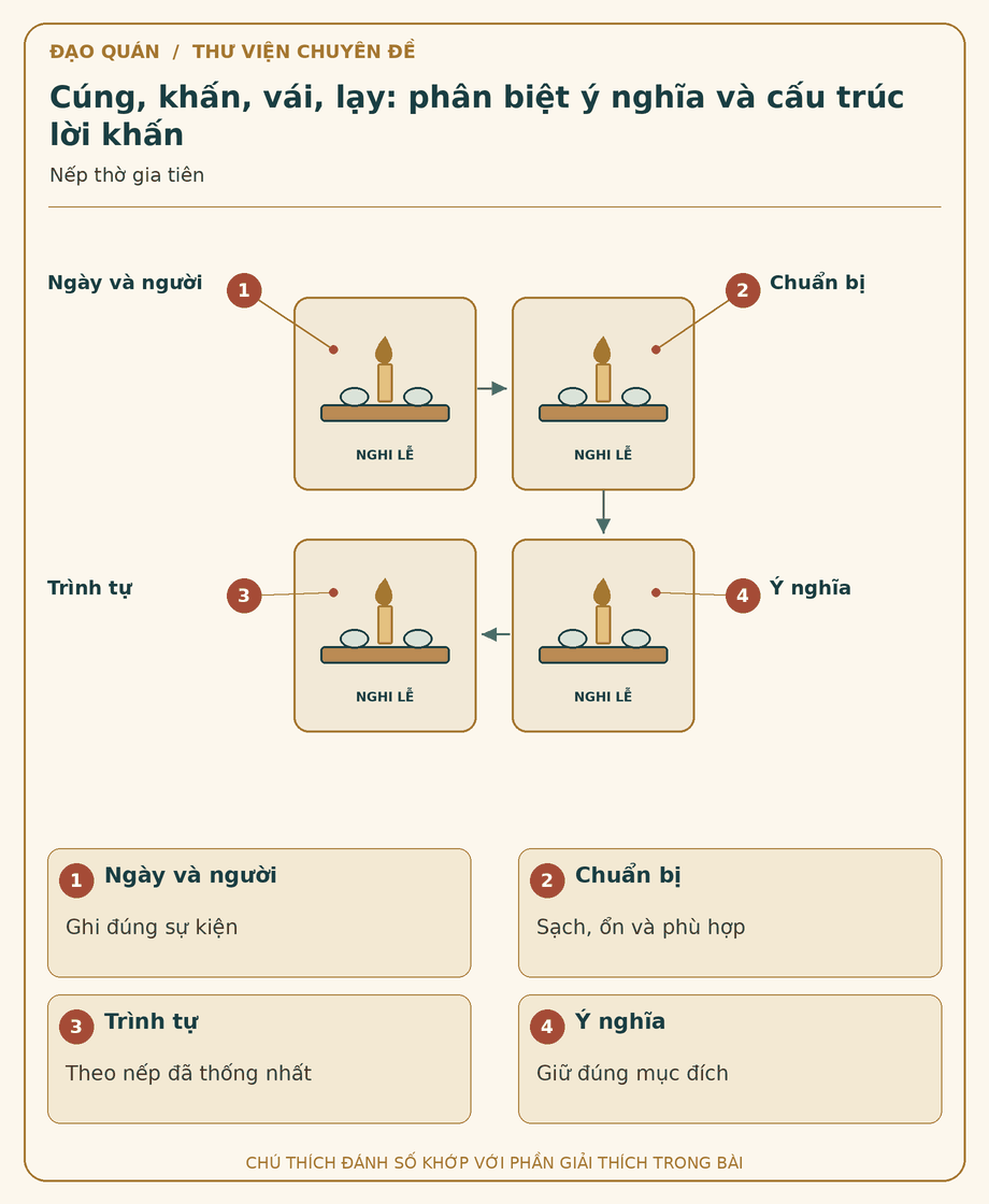 Sơ đồ đối chiếu: Cúng, khấn, vái, lạy: phân biệt ý nghĩa và cấu trúc lời khấn