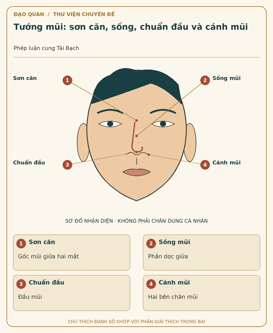 Sơ đồ đối chiếu: Tướng mũi: sơn căn, sống, chuẩn đầu và cánh mũi