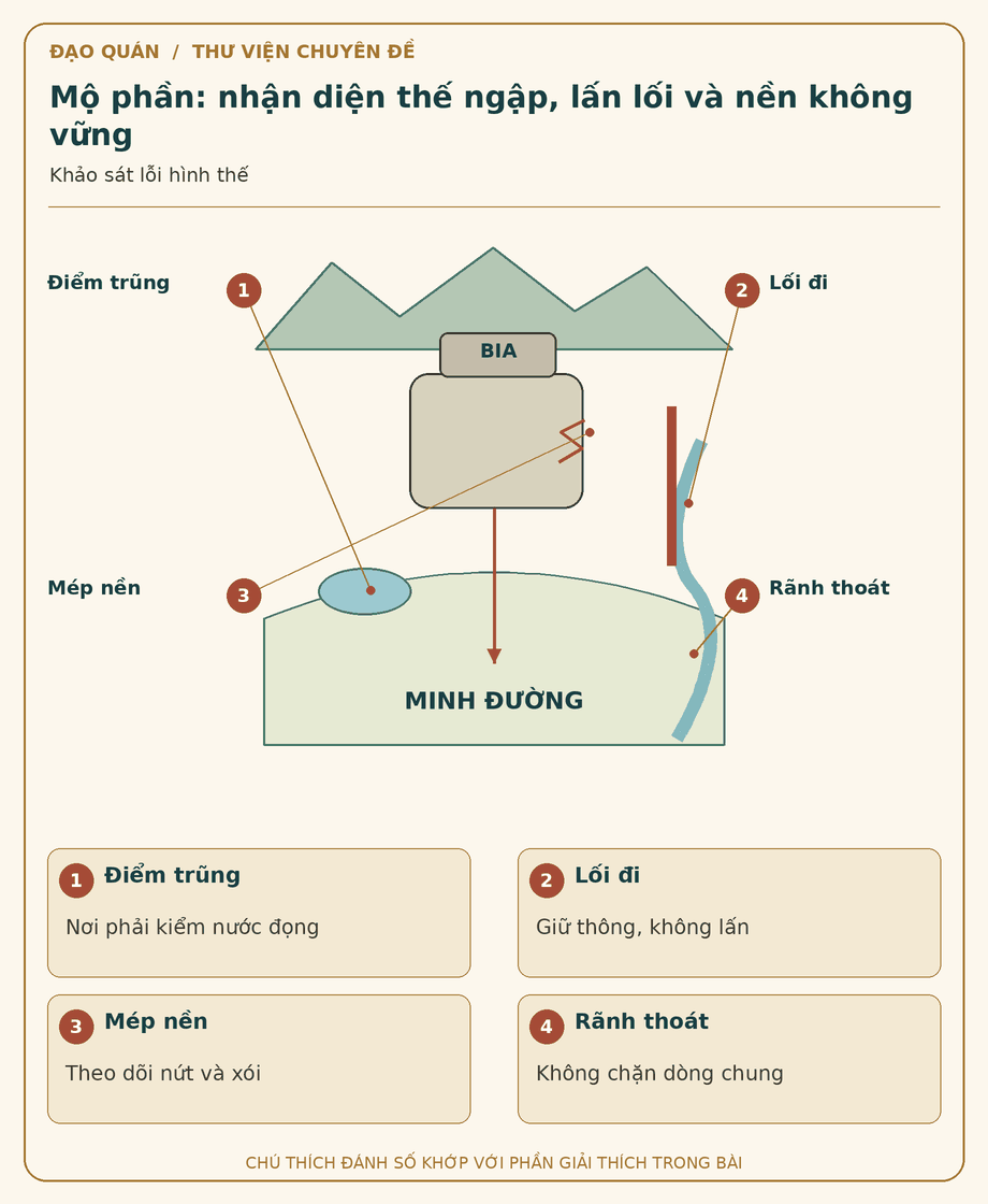 Sơ đồ đối chiếu: Mộ phần: nhận diện thế ngập, lấn lối và nền không vững