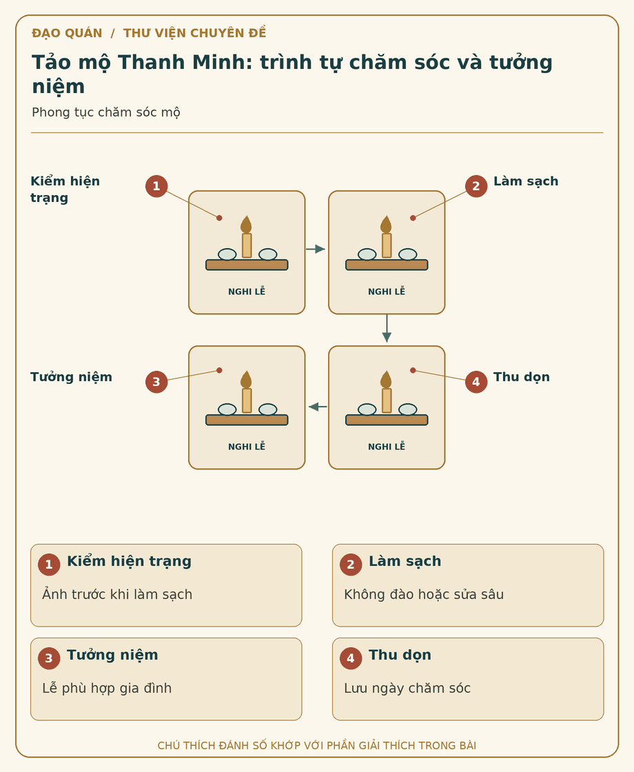 Sơ đồ đối chiếu: Tảo mộ Thanh Minh: trình tự chăm sóc và tưởng niệm