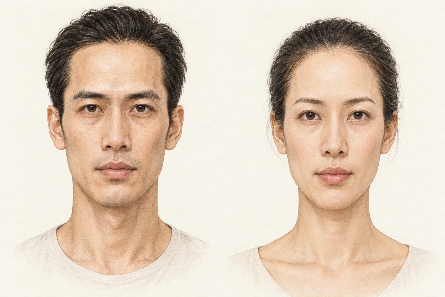 Mặt chữ mục — minh họa chi tiết nam bên trái, nữ bên phải; khung mặt dài, hẹp theo lối gọi chữ mục
