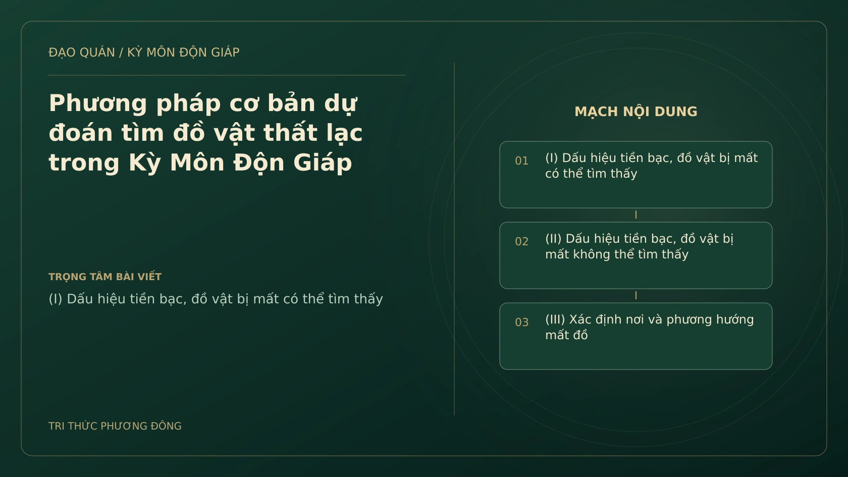 Phương pháp cơ bản dự đoán tìm đồ vật thất lạc trong Kỳ Môn Độn Giáp