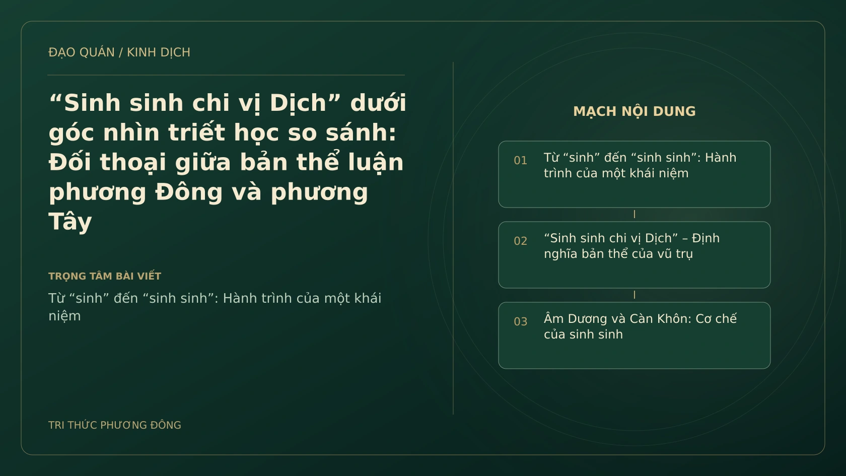 Minh họa Dịch học: “Sinh sinh chi vị Dịch” dưới góc nhìn triết học so sánh: Đối thoại giữa bản thể luận phương Đông và phương Tây
