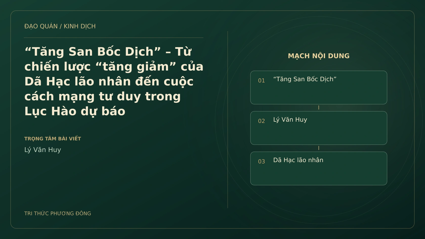 Minh họa Dịch học: “Tăng San Bốc Dịch” – Từ chiến lược “tăng giảm” của Dã Hạc lão nhân đến cuộc cách mạng tư duy trong Lục Hào dự báo