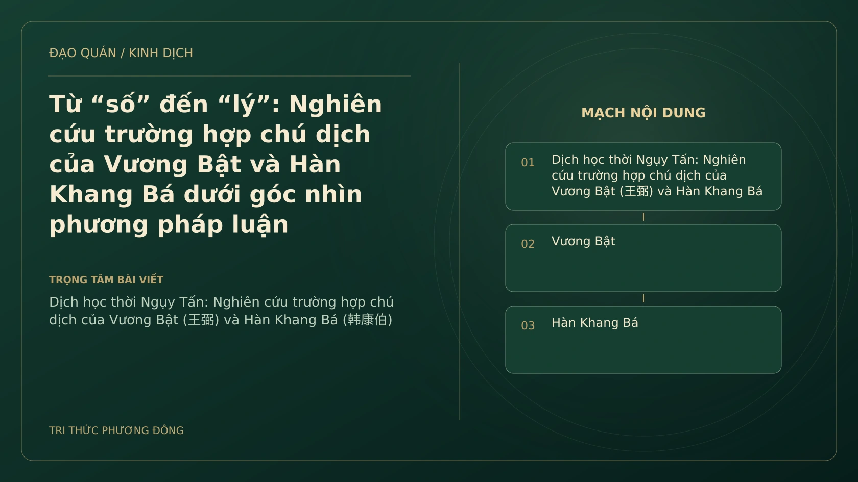 Minh họa Dịch học: Từ “số” đến “lý”: Nghiên cứu trường hợp chú dịch của Vương Bật và Hàn Khang Bá dưới góc nhìn phương pháp luận