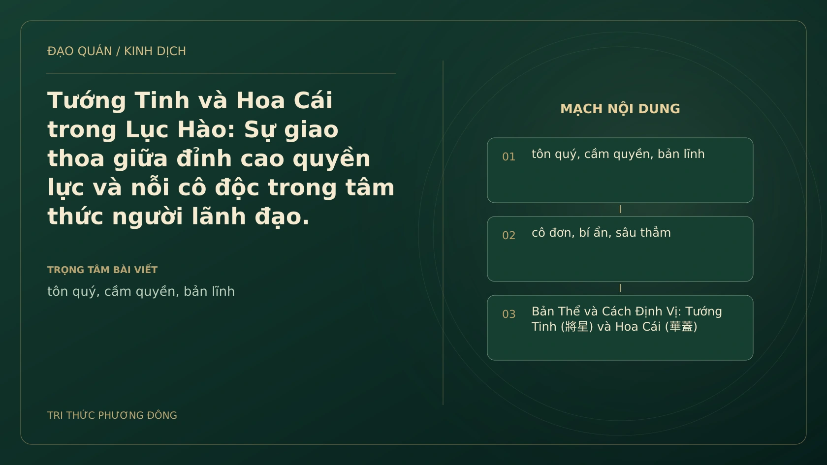 Minh họa Dịch học: Tướng Tinh và Hoa Cái trong Lục Hào: Sự giao thoa giữa đỉnh cao quyền lực và nỗi cô độc trong tâm thức người lãnh đạo.