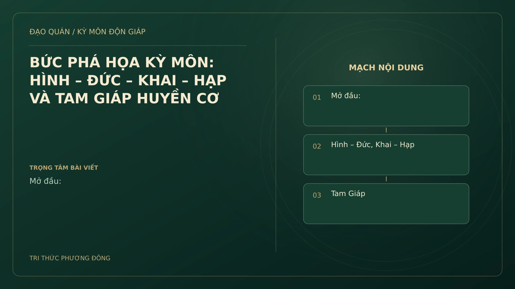 BỨC PHÁ HỌA KỲ MÔN: HÌNH – ĐỨC – KHAI – HẠP VÀ TAM GIÁP HUYỀN CƠ