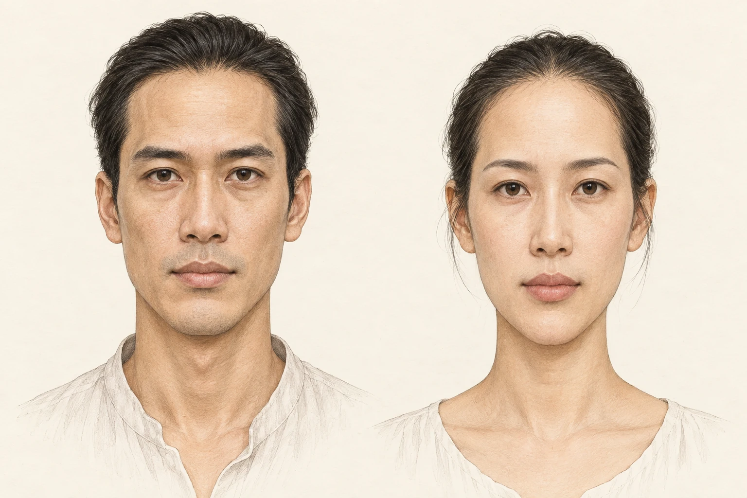Mặt dài — minh họa chi tiết nam bên trái, nữ bên phải; chiều dài nổi bật hơn chiều ngang