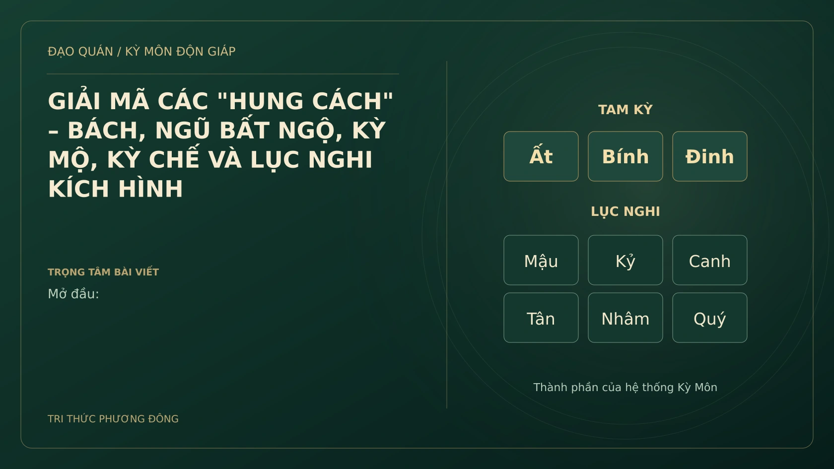 GIẢI MÃ CÁC "HUNG CÁCH" – BÁCH, NGŨ BẤT NGỘ, KỲ MỘ, KỲ CHẾ VÀ LỤC NGHI KÍCH HÌNH