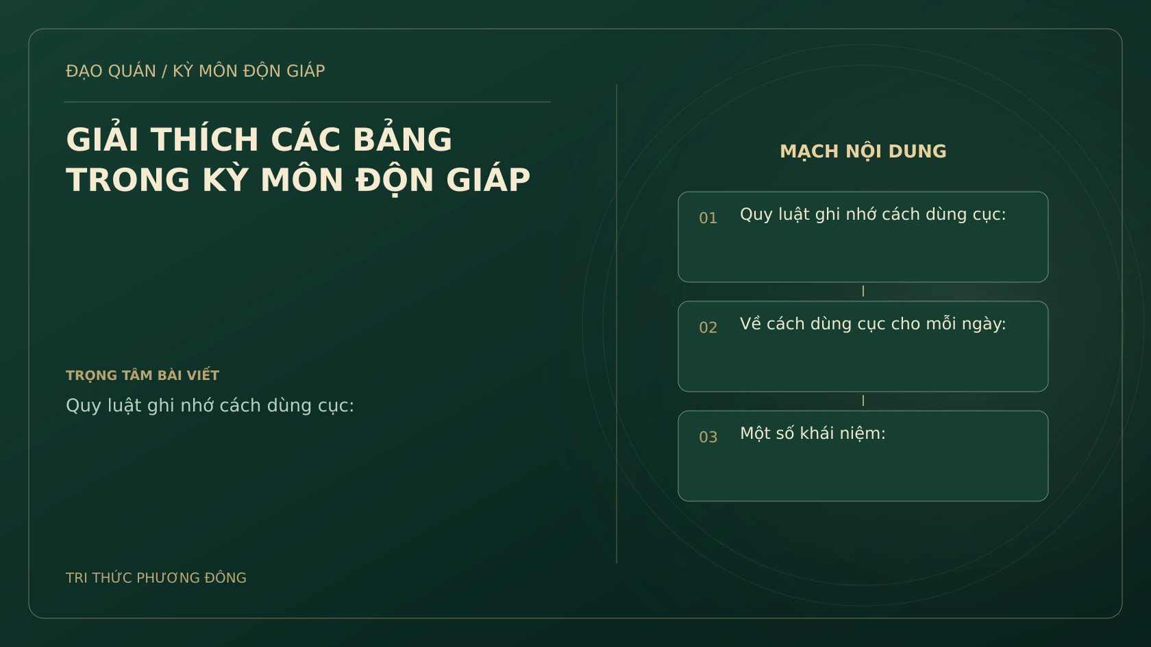 GIẢI THÍCH CÁC BẢNG TRONG KỲ MÔN ĐỘN GIÁP