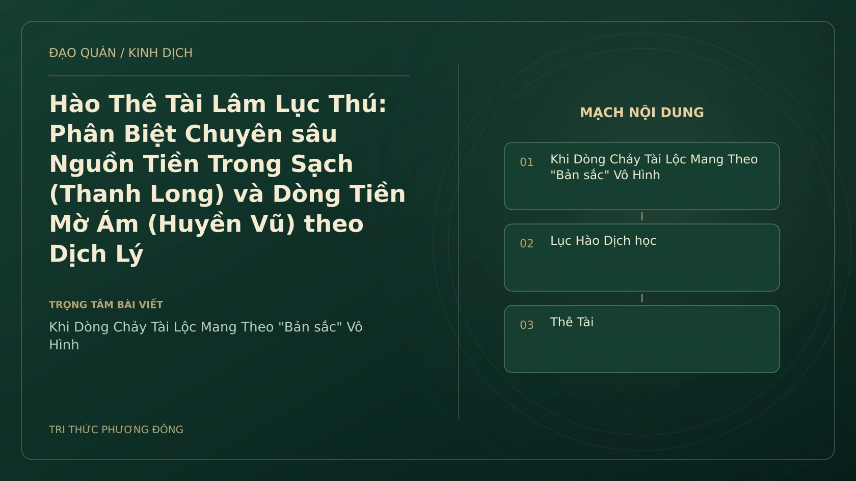 Minh họa Dịch học: Hào Thê Tài Lâm Lục Thú: Phân Biệt Chuyên sâu Nguồn Tiền Trong Sạch (Thanh Long) và Dòng Tiền Mờ Ám (Huyền Vũ) theo Dịch Lý