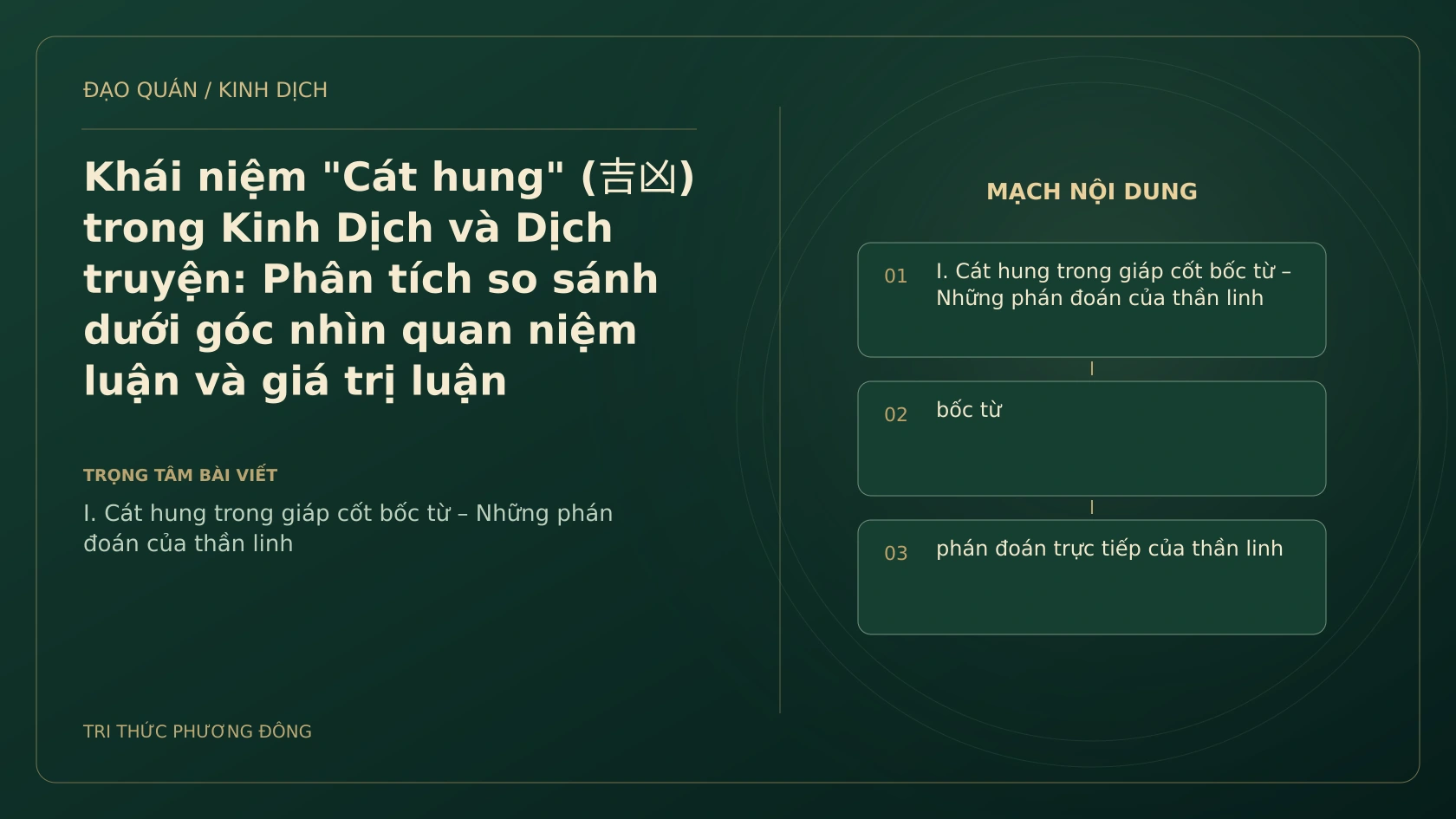 Minh họa Dịch học: Khái niệm "Cát hung" (吉凶) trong Kinh Dịch và Dịch truyện: Phân tích so sánh dưới góc nhìn quan niệm luận và giá trị luận