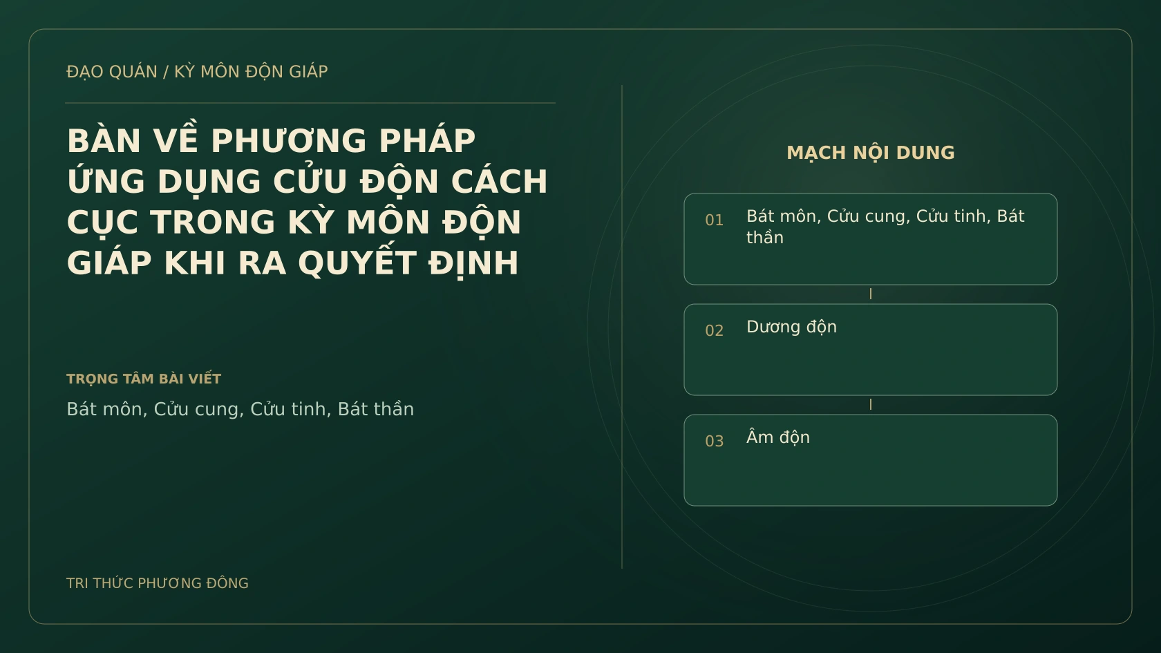 BÀN VỀ PHƯƠNG PHÁP ỨNG DỤNG CỬU ĐỘN CÁCH CỤC TRONG KỲ MÔN ĐỘN GIÁP KHI RA QUYẾT ĐỊNH