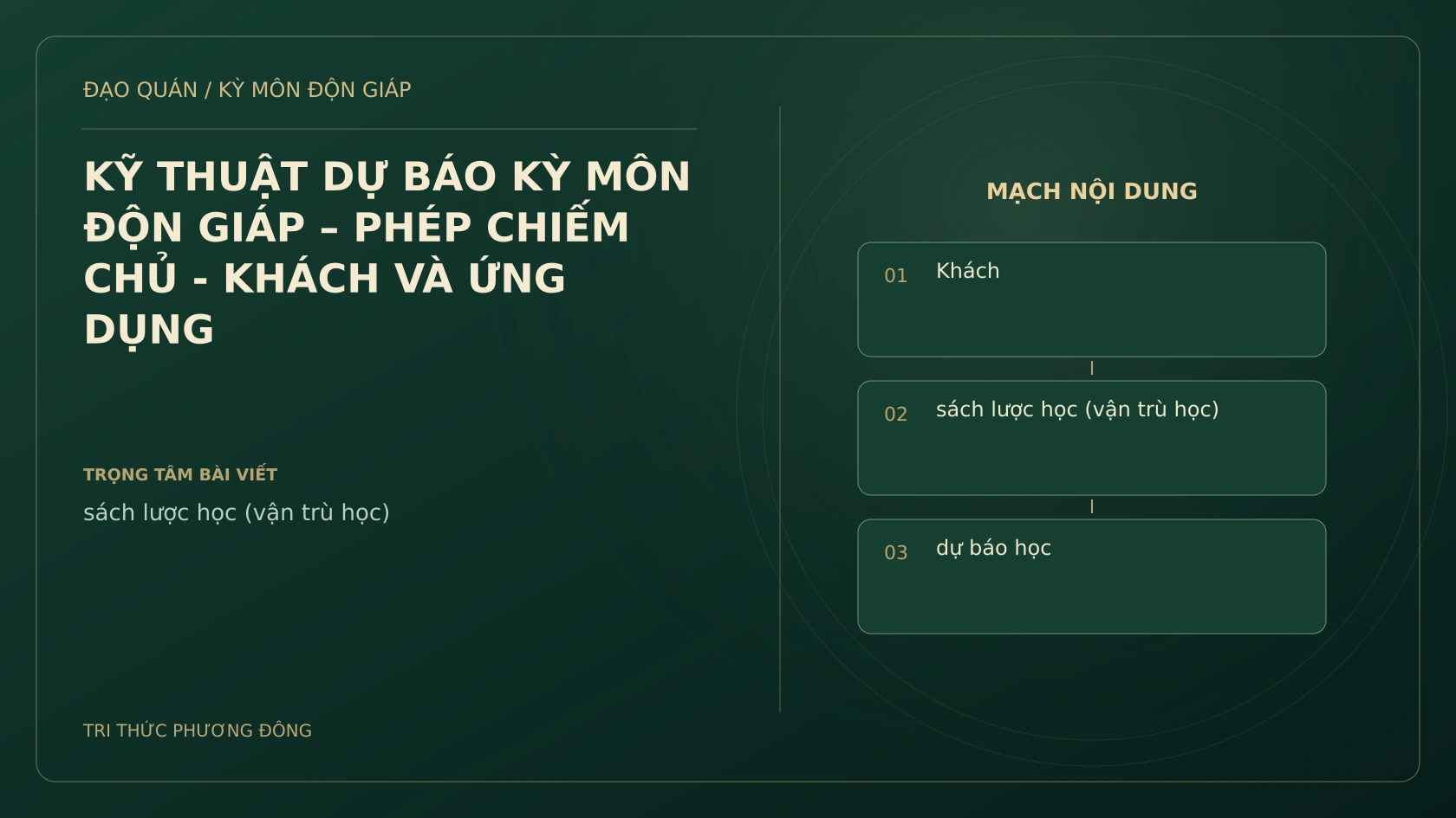 KỸ THUẬT DỰ BÁO KỲ MÔN ĐỘN GIÁP – PHÉP CHIẾM CHỦ - KHÁCH VÀ ỨNG DỤNG