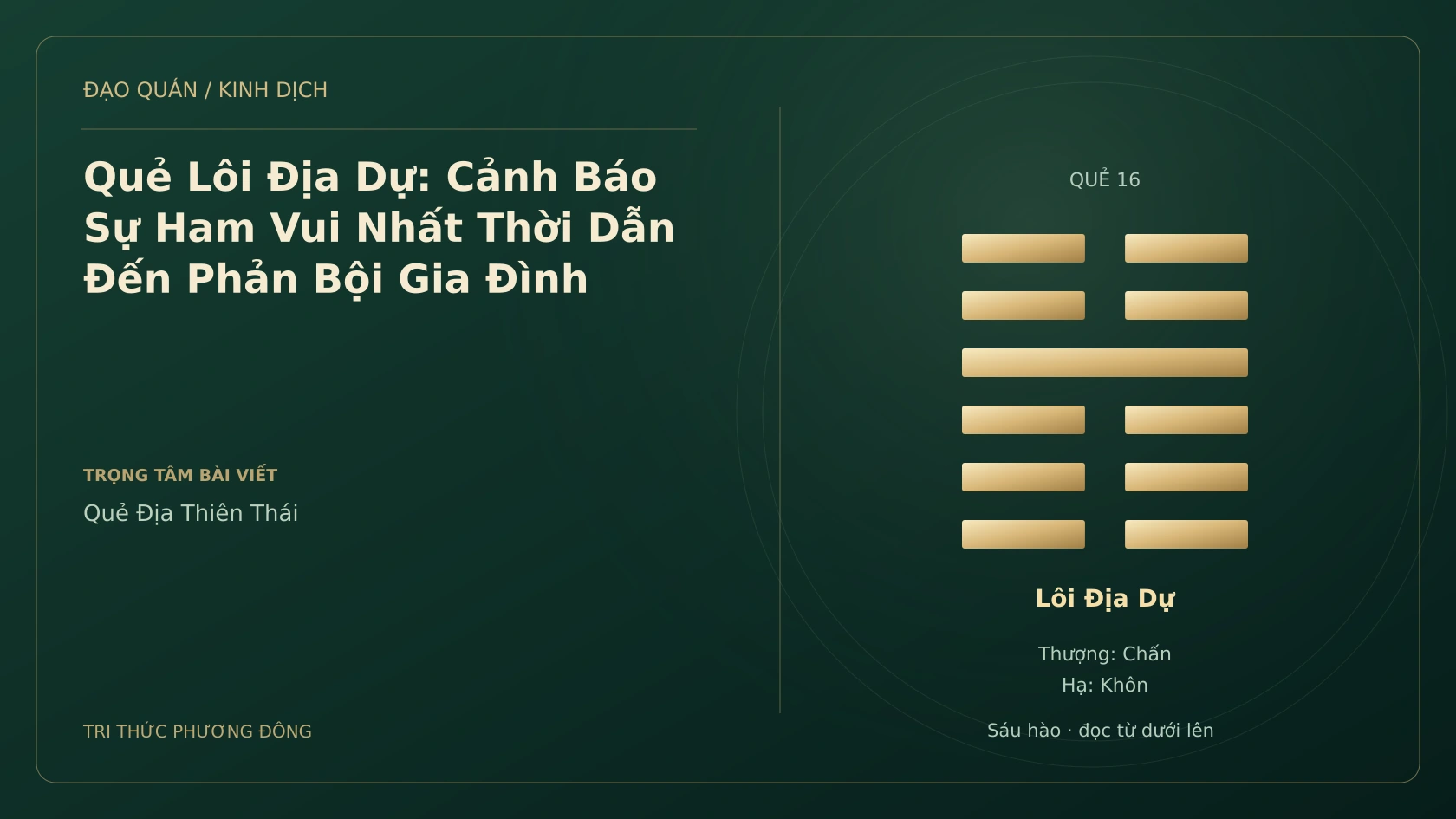 Minh họa Dịch học: Quẻ Lôi Địa Dự: Cảnh Báo Sự Ham Vui Nhất Thời Dẫn Đến Phản Bội Gia Đình