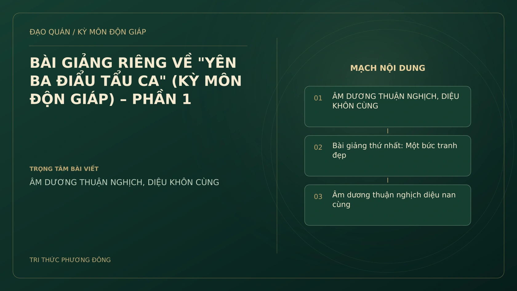 BÀI GIẢNG RIÊNG VỀ "YÊN BA ĐIẨU TẨU CA" (KỲ MÔN ĐỘN GIÁP) – PHẦN 1
