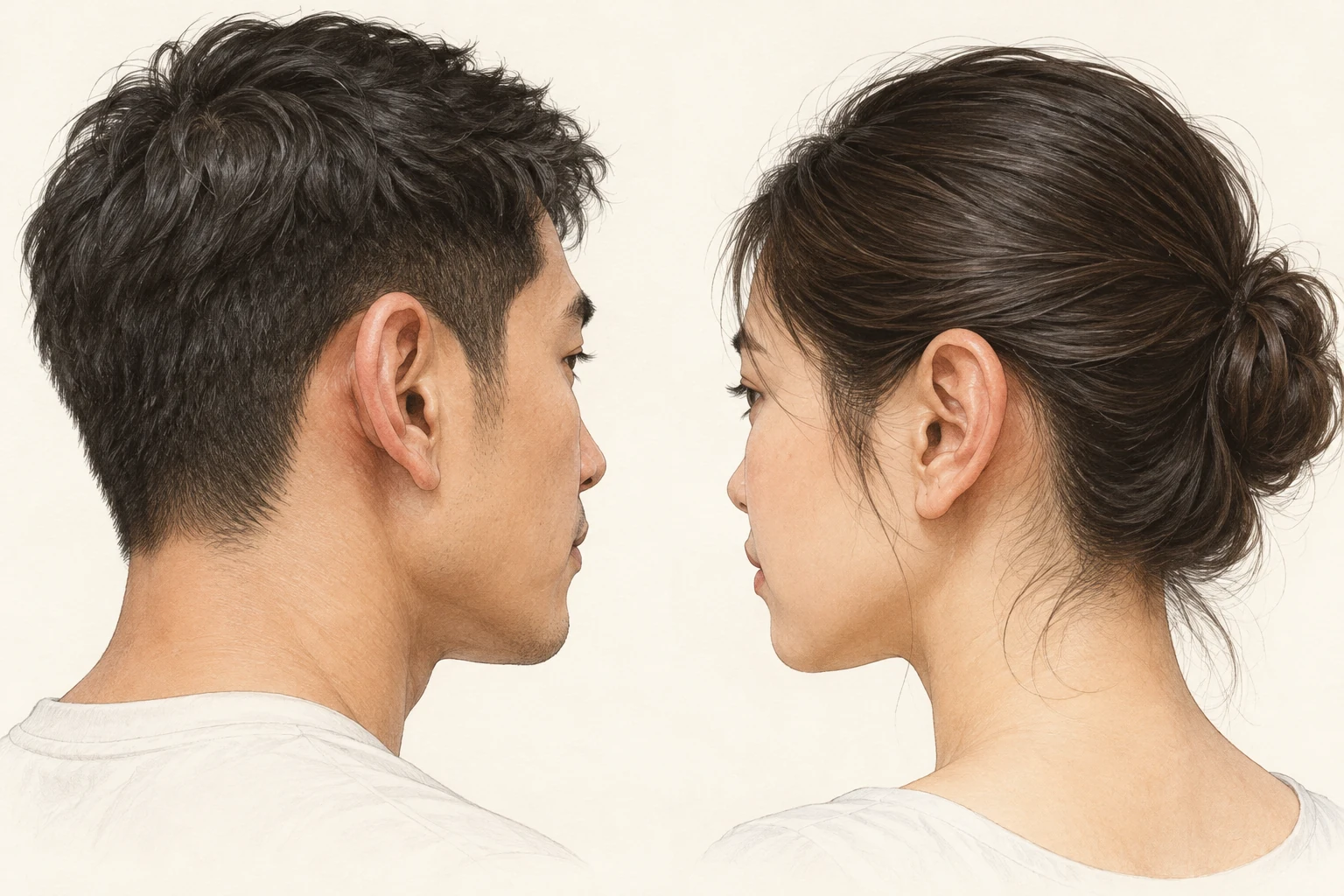 Tai vểnh — minh họa chi tiết nam bên trái, nữ bên phải; góc mở vành tai so với đầu
