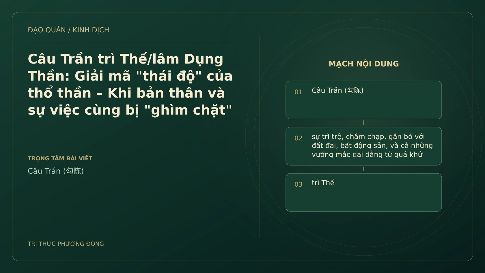 Minh họa Dịch học: Câu Trần trì Thế/lâm Dụng Thần: Giải mã "thái độ" của thổ thần – Khi bản thân và sự việc cùng bị "ghìm chặt"