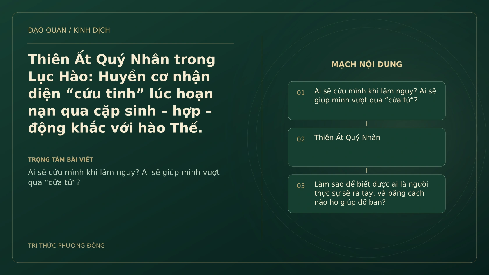 Minh họa Dịch học: Thiên Ất Quý Nhân trong Lục Hào: Huyền cơ nhận diện “cứu tinh” lúc hoạn nạn qua cặp sinh – hợp – động khắc với hào Thế.