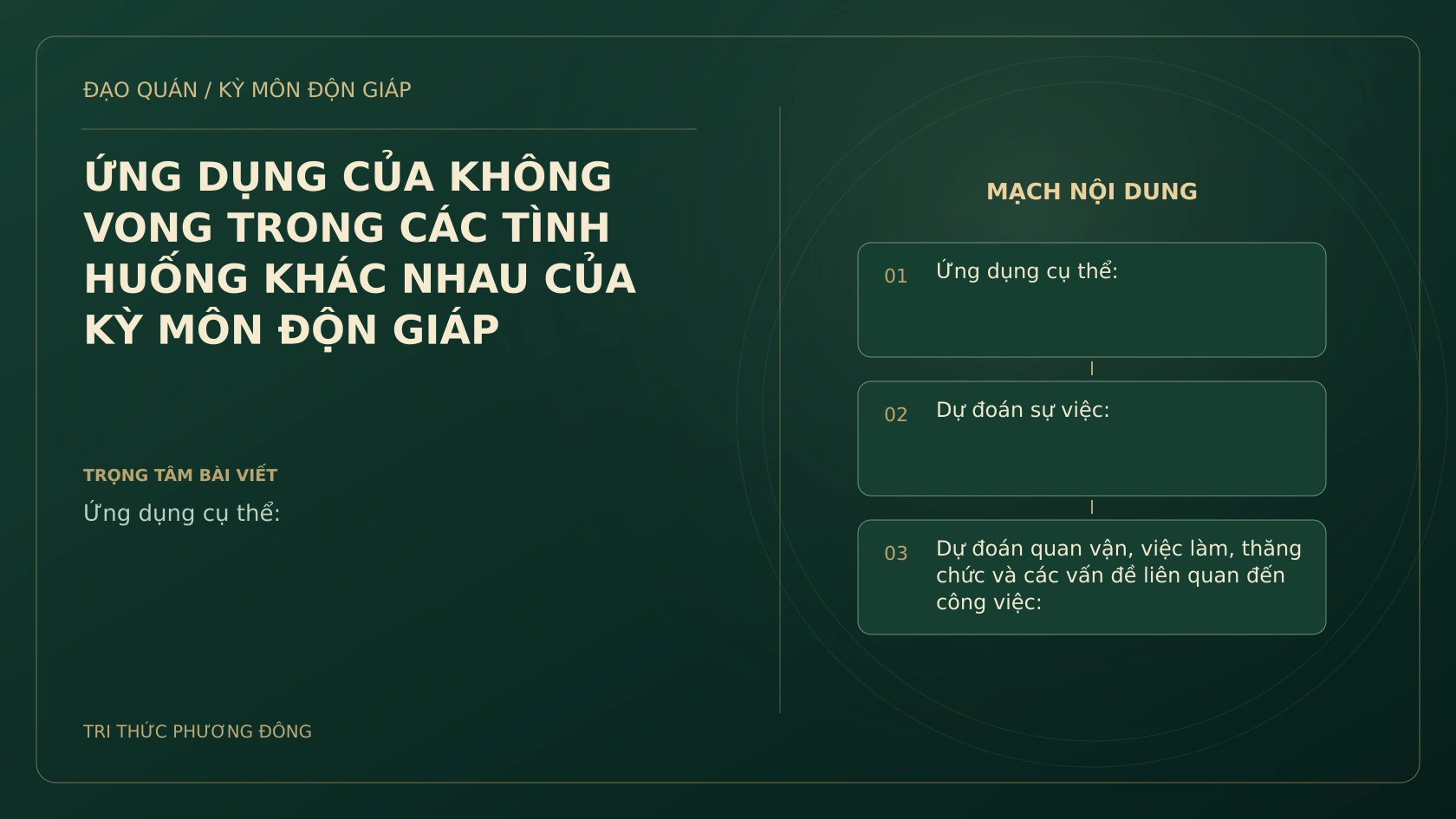ỨNG DỤNG CỦA KHÔNG VONG TRONG CÁC TÌNH HUỐNG KHÁC NHAU CỦA KỲ MÔN ĐỘN GIÁP