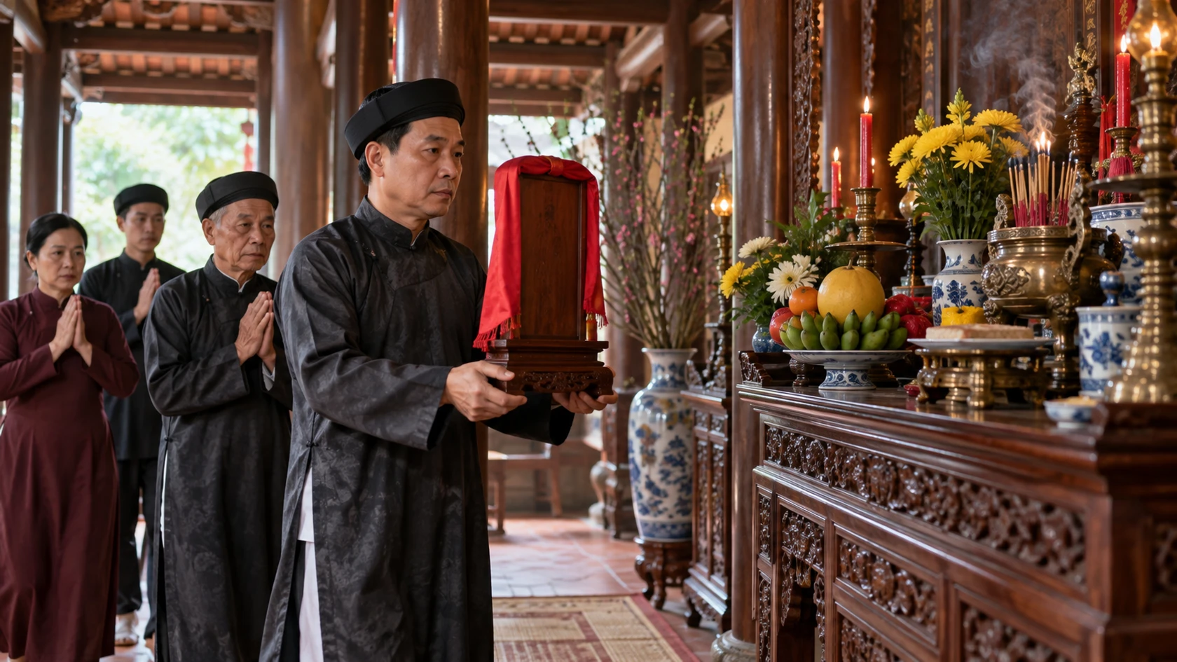 Văn khấn lễ rước linh vị vào chính điện và yết cáo Tiên Tổ
