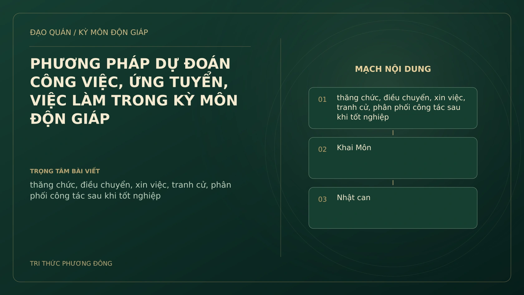 PHƯƠNG PHÁP DỰ ĐOÁN CÔNG VIỆC, ỨNG TUYỂN, VIỆC LÀM TRONG KỲ MÔN ĐỘN GIÁP