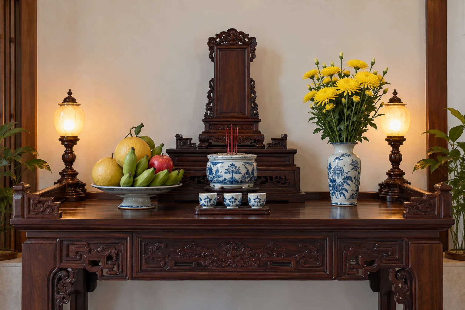 Thờ tổ tiên: gia đình, ký ức và đạo hiếu — ảnh minh họa chân thực được tạo sinh