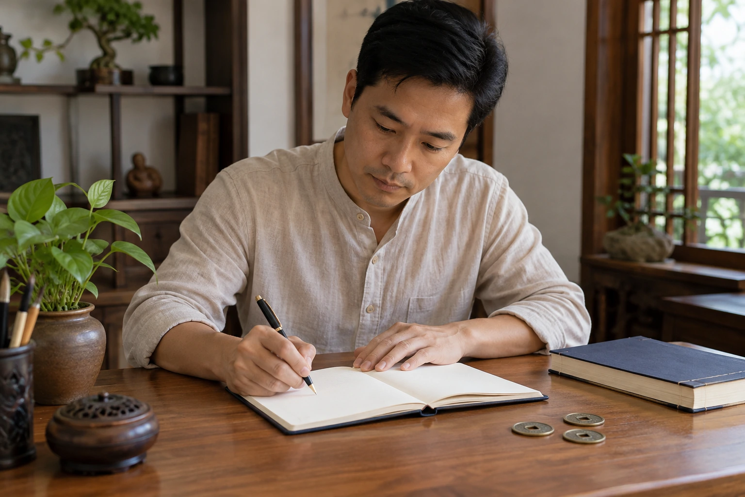 Luận quẻ theo việc: câu hỏi, hào và hành động — ảnh minh họa chân thực được tạo sinh