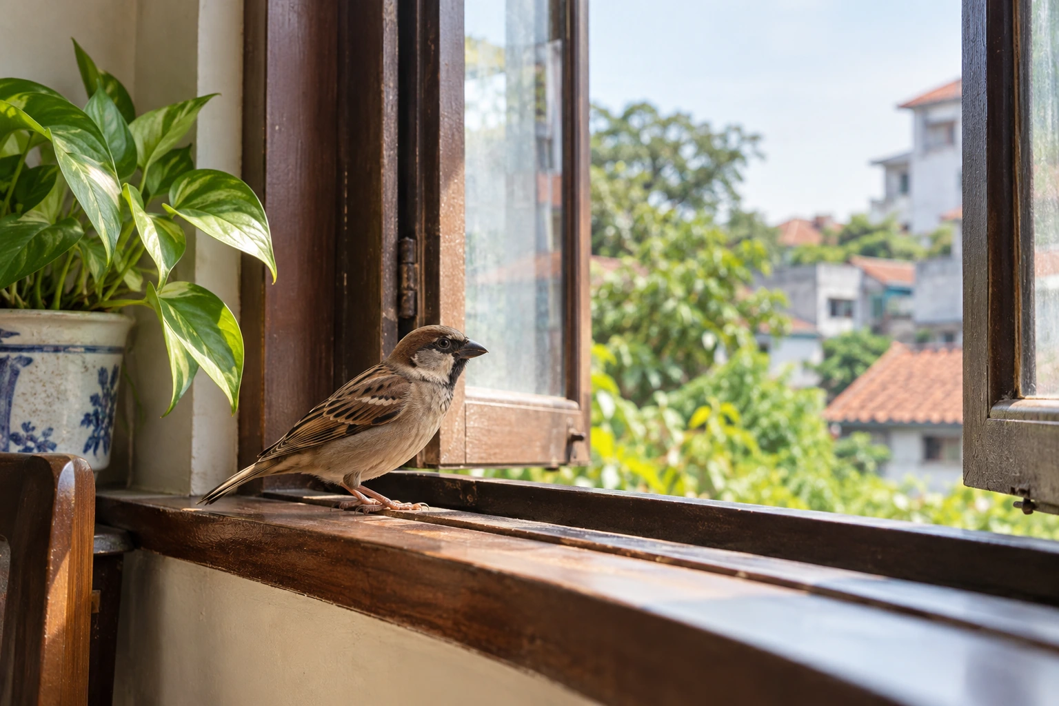 Chim vào nhà: điềm trong dân gian và xử lý con vật — ảnh minh họa chân thực được tạo sinh