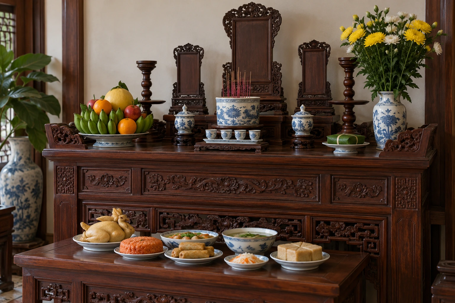Cúng giỗ: giỗ đầu, giỗ hết và ngày tưởng niệm — ảnh minh họa chân thực được tạo sinh
